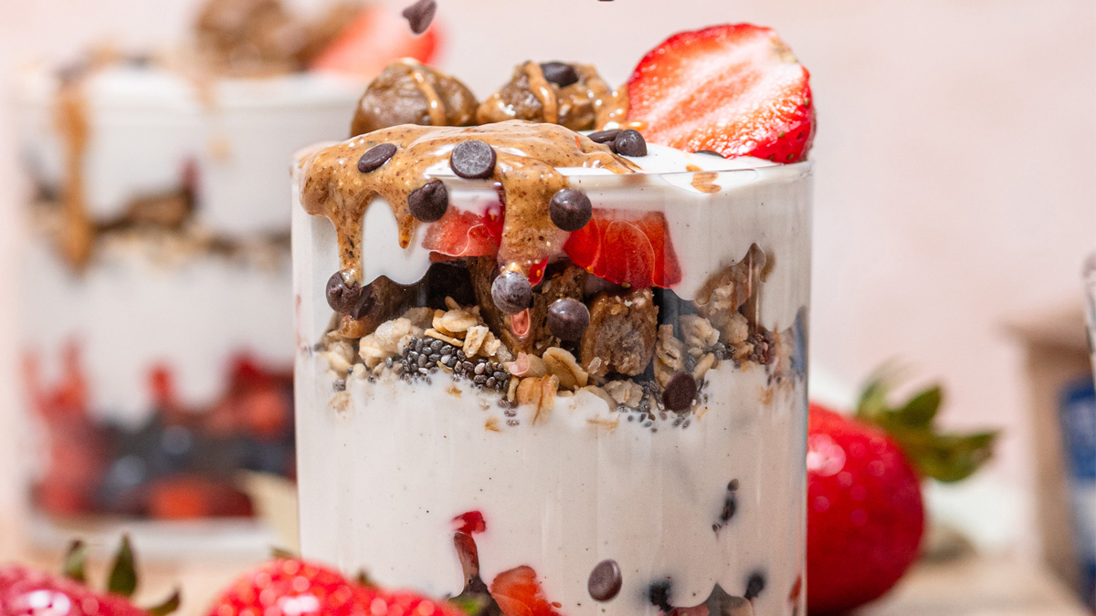 Yogurt parfait with crumbled Oatmeal Chocolate Chip MacroBars