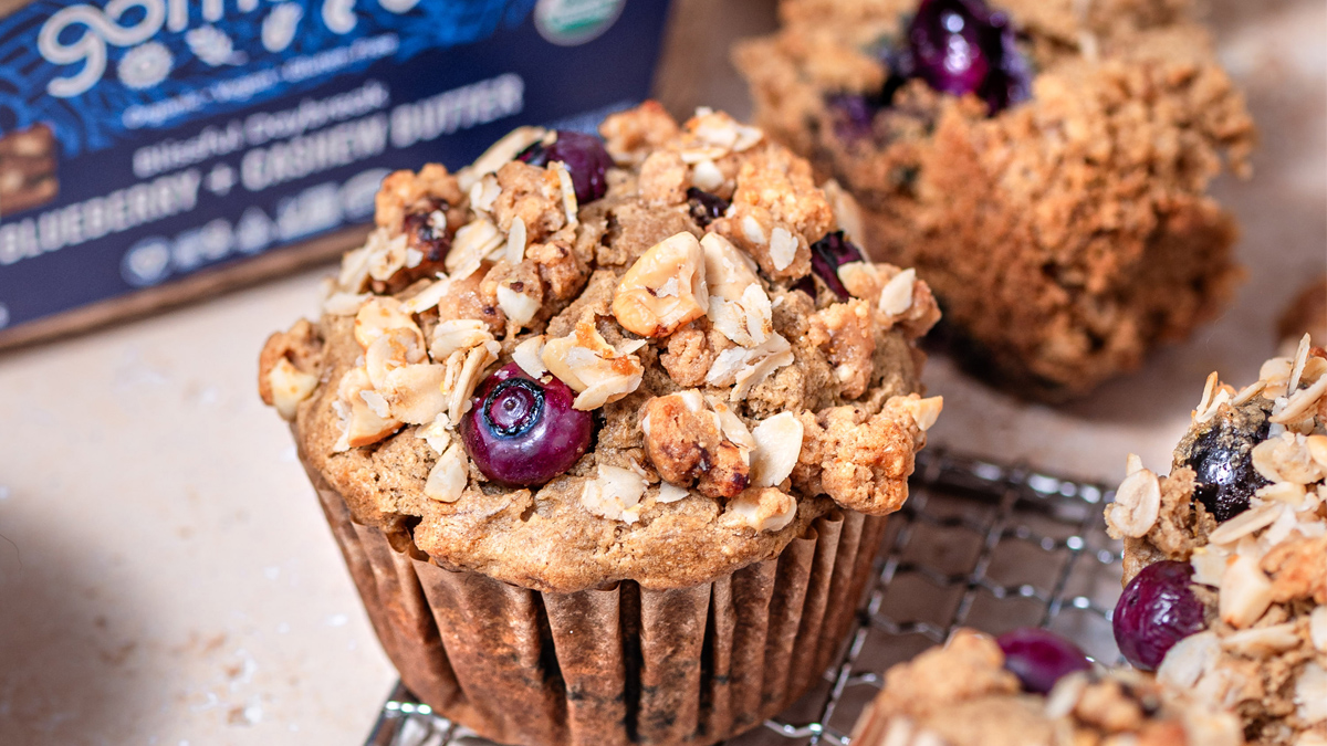 Blueberry muffins made from Blueberry + Cashew Butter MacroBars